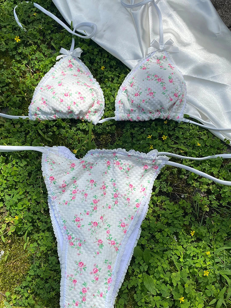 White Color Bikinis V Neck Bathing Suits Mujer 2 Piece Suits Micro Thong 2023 Swimsuit Women Halter Bikini Set Brazilian Biquini