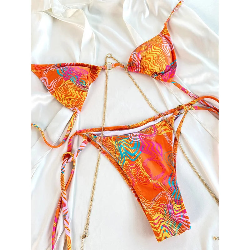 Triangle Bikini Sets Print Swimsuit Women 2023 Bikinis Bandage Swimwear Micro Thong Two Piece Suit Biquini Brazilian Swimsuits
