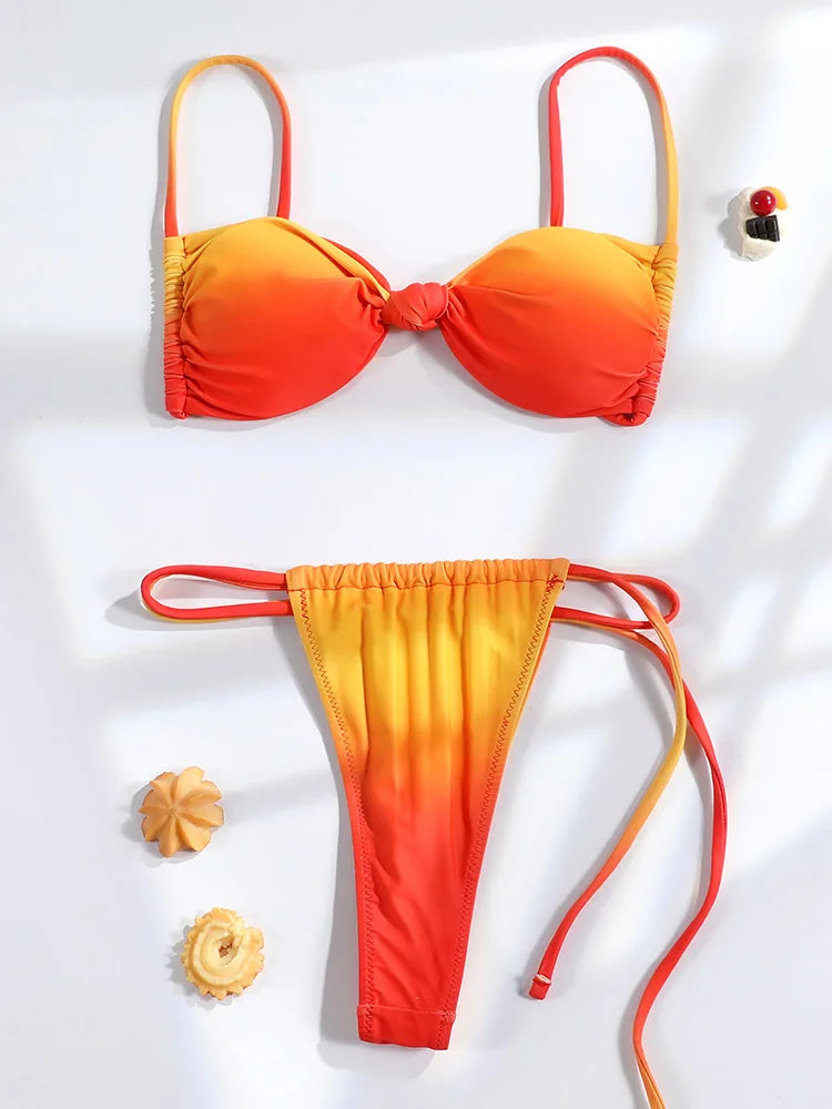 GiGiBikini Summer Bathing Suits 2024 Tie Dye Bikini Sets Sexy Bikinis Push Up Swimwear Women Swimsuit Micro Thong Bandage Beachwear