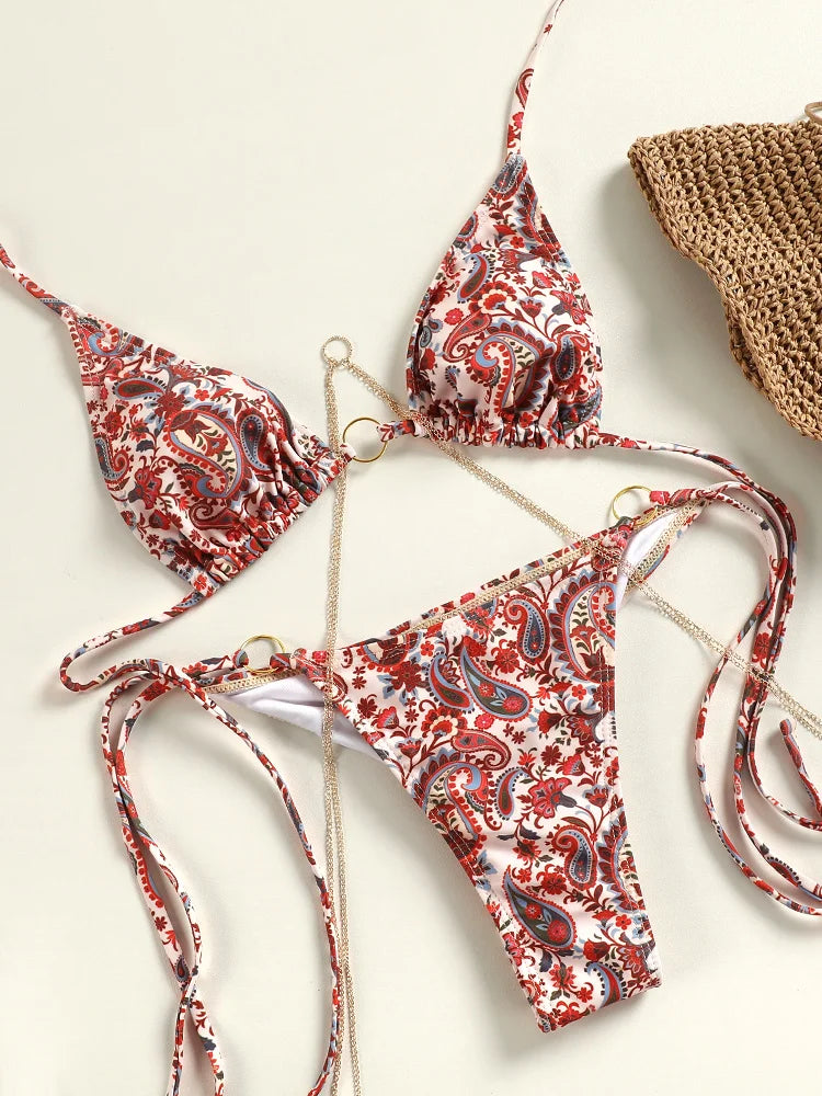 GiGiBikini Print Swimwear Sexy Bikinis Triangle Swimsuit Women Bandage Bathing Suits String Biquini Brazilian Bikini Set Beach Wear