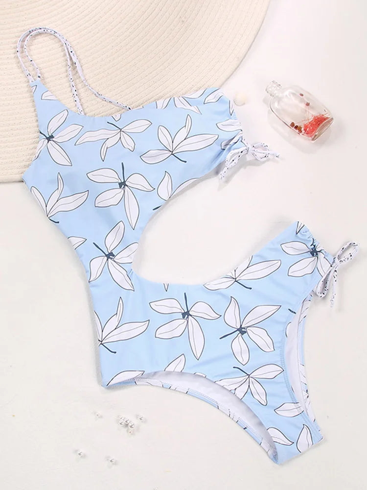 High Cut Swimwear Half Sleeve One Piece Swimsuits Women Monokini Bodysuits Sexy Beachwear Hollow Out Bathers Bathing Suit