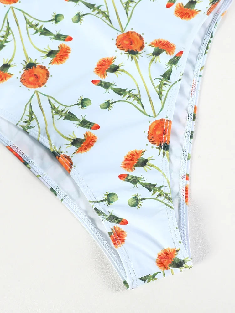 GiGiBikini 2025 Swimsuit Bandage One Piece Suit Floral Printed Swimwear Women Bathsuit Sexy Bathwear High Cut Beachwear New Bodysuit