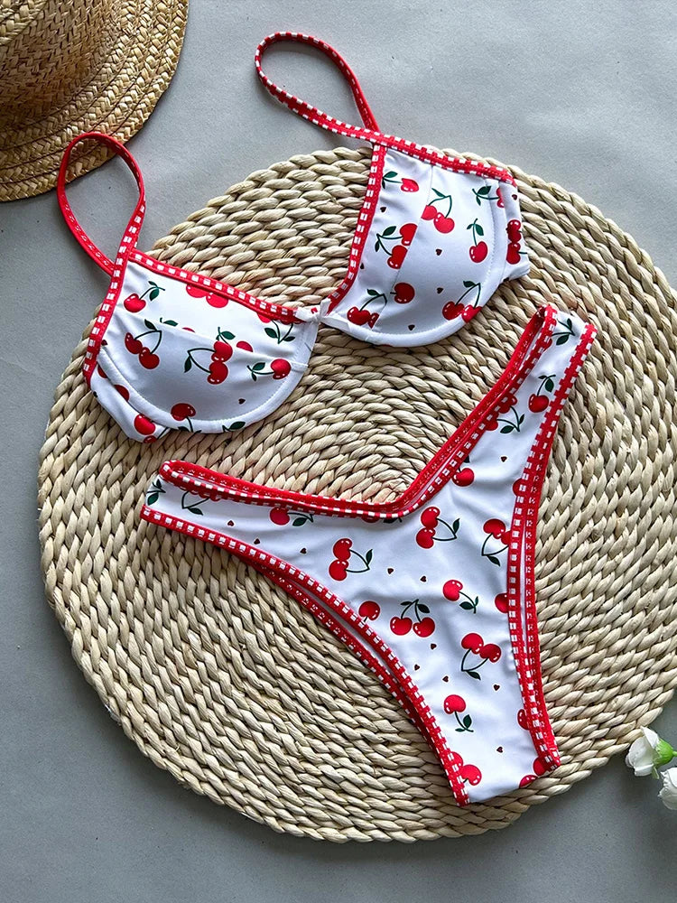 GiGiBikini Push Up Swimwear Printed Bikini Sets Women's Swimsuit Sexy Bikini Low Waist Bathwear High Cut Two Piece Suit New Bathsuit