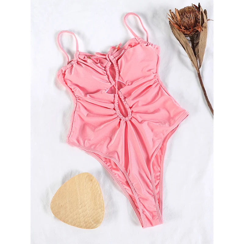 GiGiBikini Hollow Out Swimsuit Women Swimwear Sexy One Piece Suits Solid Color Beachwear 2024 New Bathing Suit Bandage Bodysuit