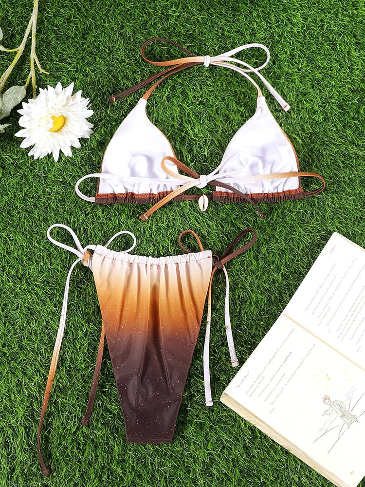 GiGiBikini 2025 Two Piece Suit Solid Color Bikinis Women Swimsuit String Beachwear Low Waist Swimwear Sexy Bathsuit Push Up Bikini