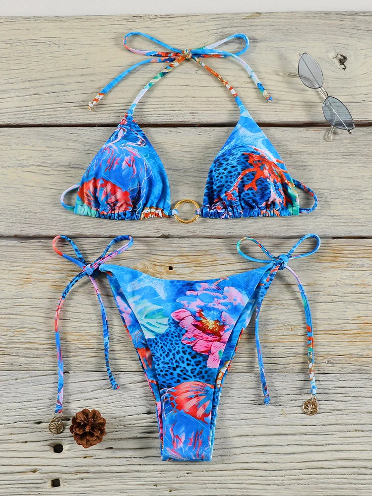 GiGiBikini Triangle Bikini Set Women Swimsuits Printed Swimwear Sexy Swimsuit Low Waist Bikinis New Two Piece Suits Bandage Bathwear