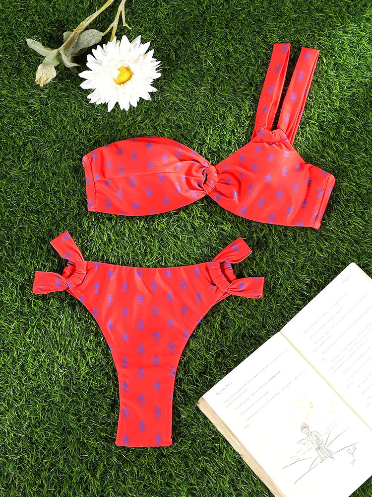 GiGiBikini Bandage Swimwear One Shoulder Bikinis 2025 Bikini Sets Print Swimsuit Sexy Beachwear Hollow Out Bathsuits New Swimwear