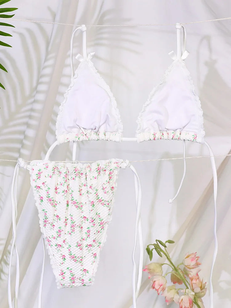 GiGiBikini Women Swimsuit White Color Bikinis Print Bathsuit New Two Piece Suit Low Cut Bikini Brazilian Swimwear Bandage Swimsuits