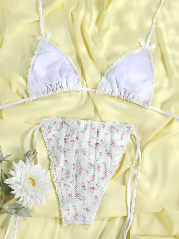 White Color Bikinis V Neck Bathing Suits Mujer 2 Piece Suits Micro Thong 2023 Swimsuit Women Halter Bikini Set Brazilian Biquini