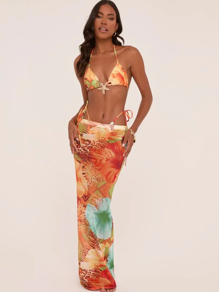 GiGiBikini Printed Beachwear New Bathsuit Bandage Swimwear Women's Bikinis Low Waist Bikini High Cut Swimsuit Sexy Three Piece Suit