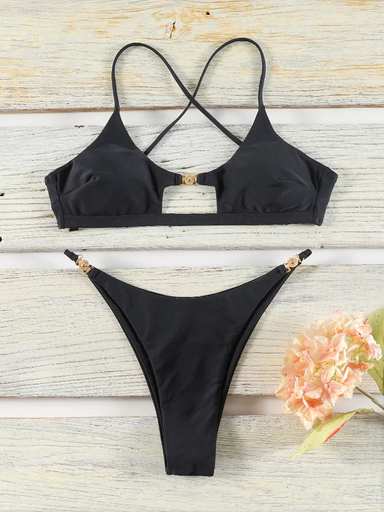 GiGiBikini Hollow Out Bikini Set Two Piece Suit Women Swimsuit String Beachwear Low Waist Swimwear Sexy Bathing Suit Push Up Biquini