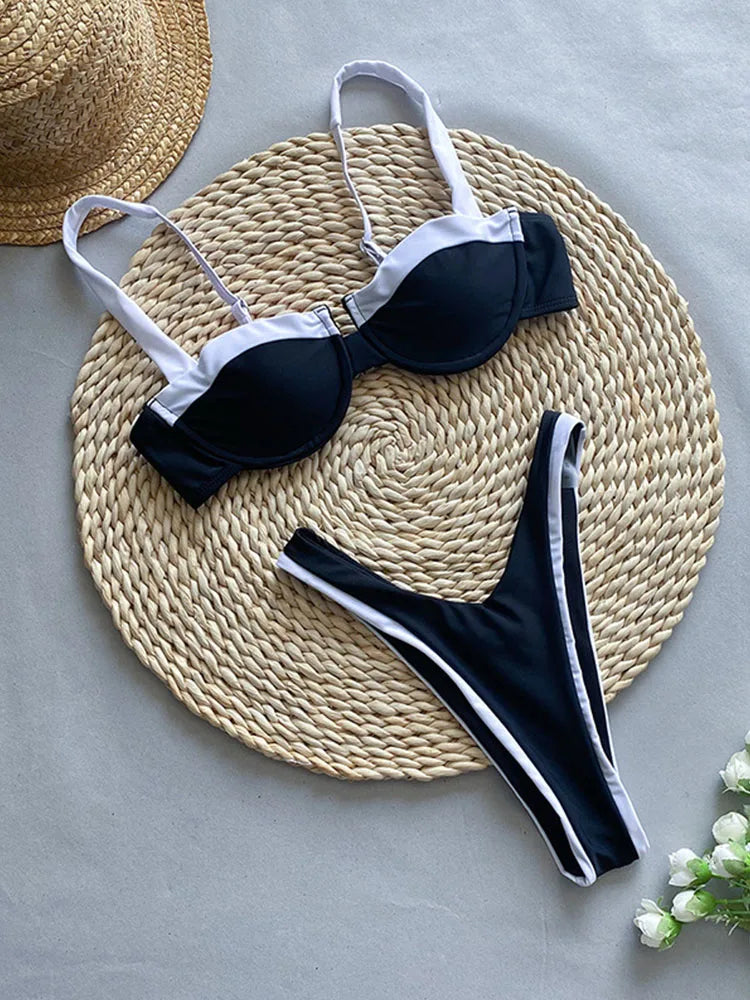 GiGiBikini High Cut Bikinis Solid Color Swimwear Thong Swimsuit 2025 Sexy Swimsuits Women Bathwear Summer Bathsuit Patchwear Bikini