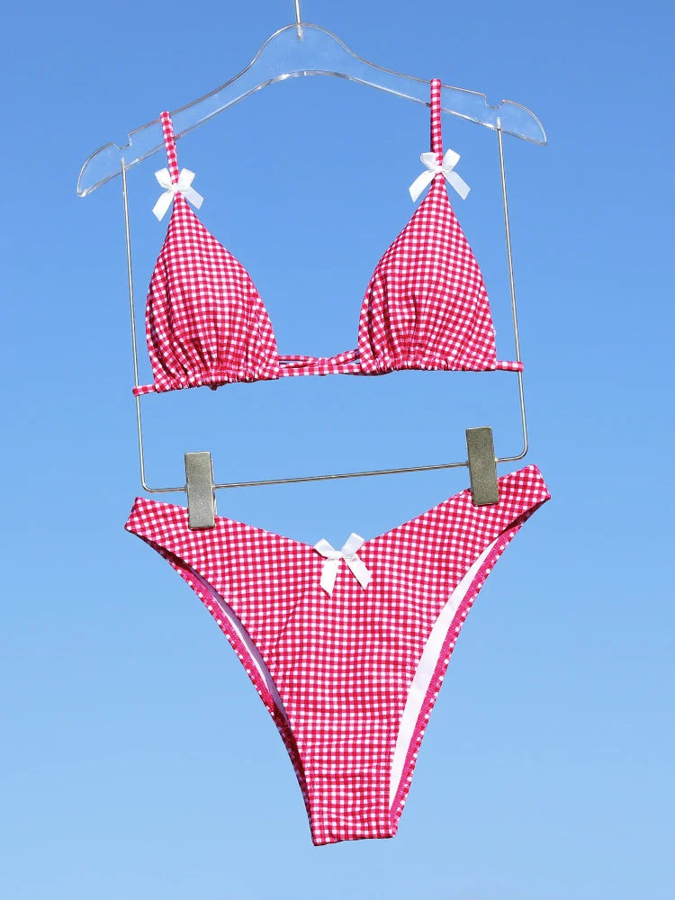 GiGiBikini Triangle Swimwear Bandage Bikinis Bow Bikini Sets Women Swimsuit Female Beachwear Printed Bathing Suit Low Waist Biquini