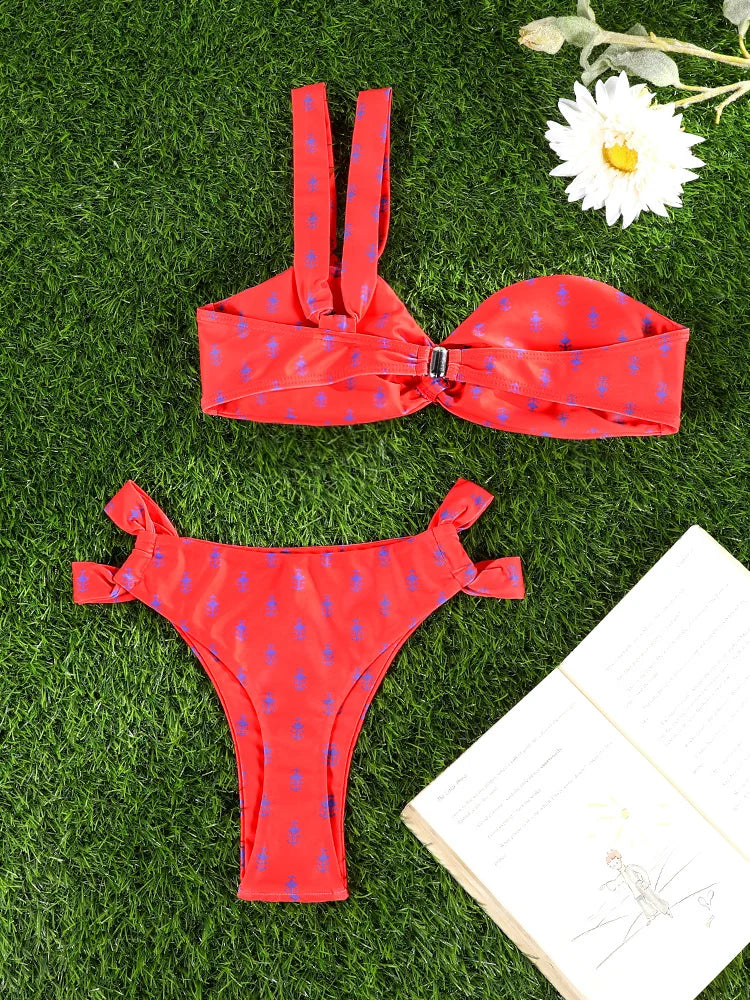 GiGiBikini Bandage Swimwear One Shoulder Bikinis 2025 Bikini Sets Print Swimsuit Sexy Beachwear Hollow Out Bathsuits New Swimwear