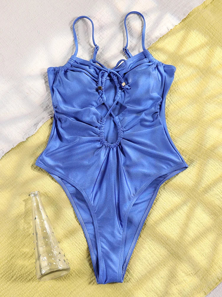GiGiBikini New One Piece Suits Hollow Out Swimsuit Women Swimwear 2025 Beachwear Solid Bathsuit Bandage Bodysuit High Cut Swimsuits