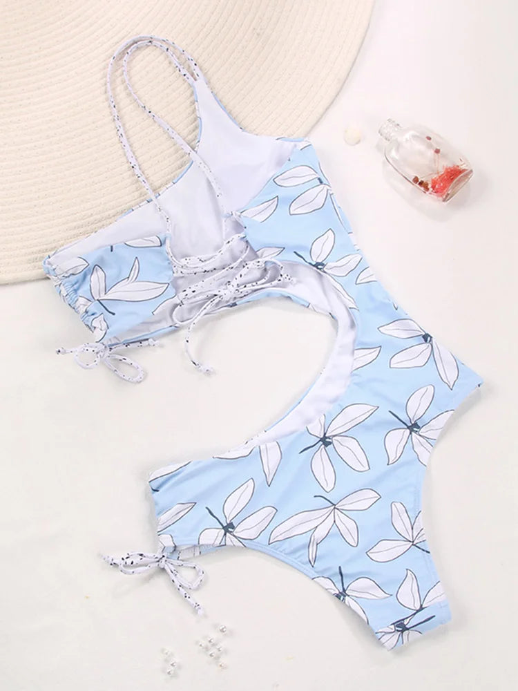 High Cut Swimwear Half Sleeve One Piece Swimsuits Women Monokini Bodysuits Sexy Beachwear Hollow Out Bathers Bathing Suit