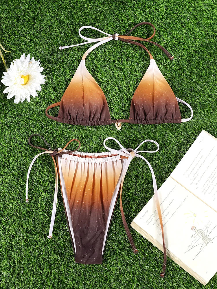 GiGiBikini 2025 Two Piece Suit Solid Color Bikinis Women Swimsuit String Beachwear Low Waist Swimwear Sexy Bathsuit Push Up Bikini