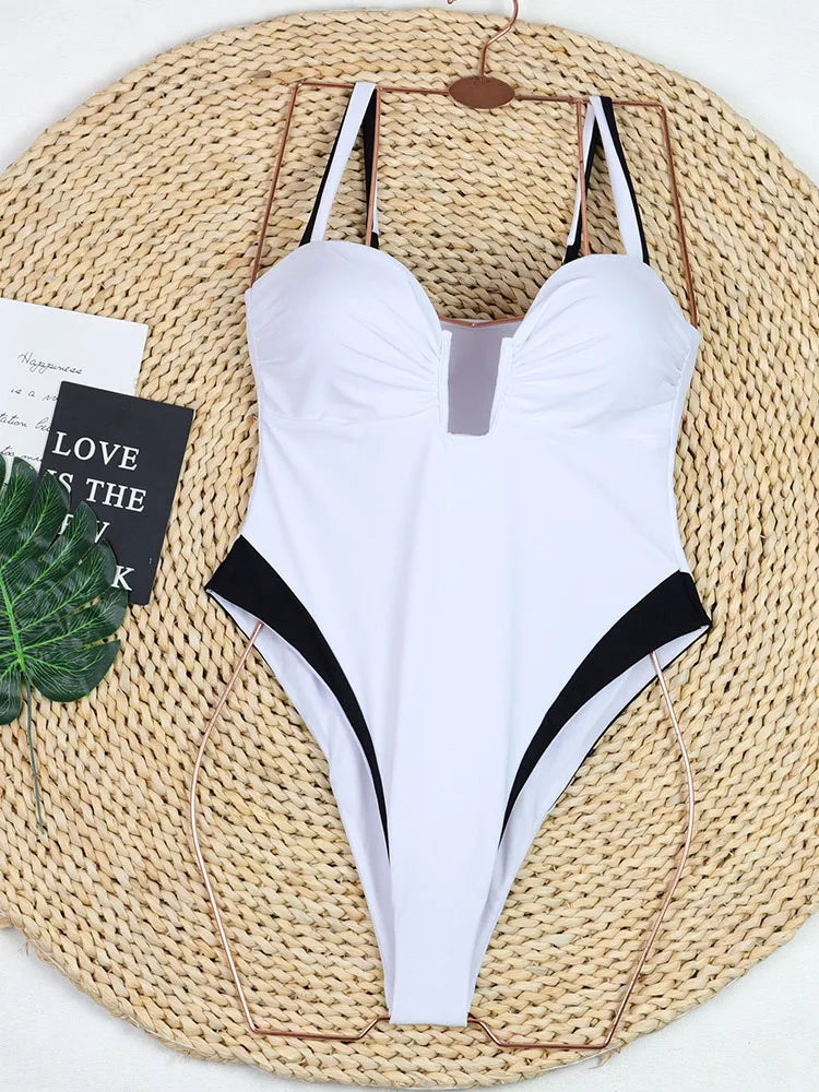 GiGiBikini Women Swimsuits Sexy One Piece Suit Patchwear Swimsuit High Cut Bathsuit Solid Color Swimwear New Beachwear 2024 Bodysuit
