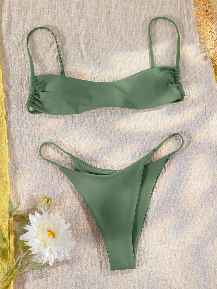 GiGiBikini String Bikinis White Color Swimsuit Women 2024 Swimwear Bandage Bikini Set Micro Thong Brazilian Biquini Beach Wear