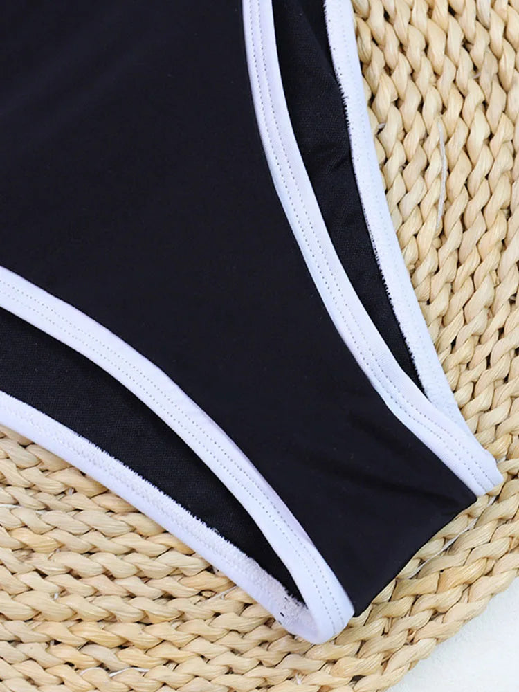 GiGiBikini Black One Piece Suit High Cut Swimwear Sexy Women's Swimsuit 2025 Solid Color Bodysuit Female Beachwear Summer Swimsuits