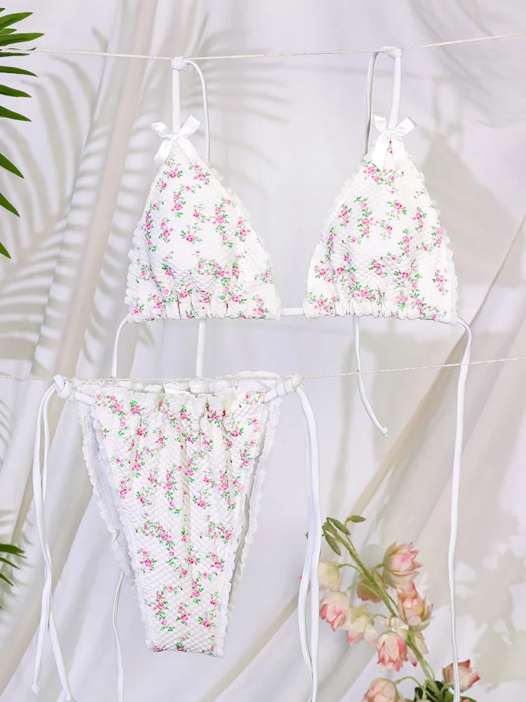 GiGiBikini Women Swimsuit White Color Bikinis Print Bathsuit New Two Piece Suit Low Cut Bikini Brazilian Swimwear Bandage Swimsuits