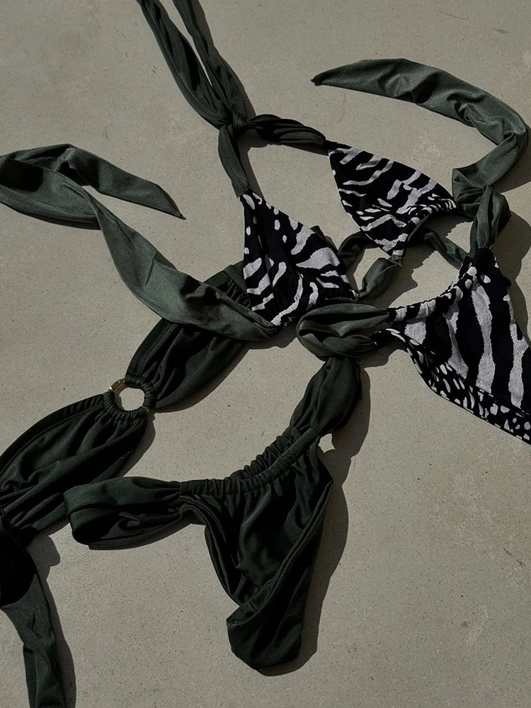 GiGiBikini Bandage Bikinis Women's Bathsuit 2025 Bikini Set Low Waist Beachwear High Cut Swimwear Print Two Piece Suit New Swimsuits