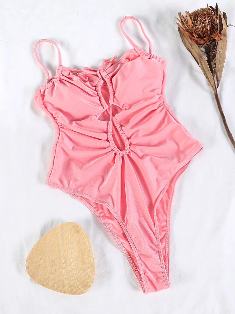 GiGiBikini Hollow Out Swimsuit Women Swimwear Sexy One Piece Suits Solid Color Beachwear 2024 New Bathing Suit Bandage Bodysuit