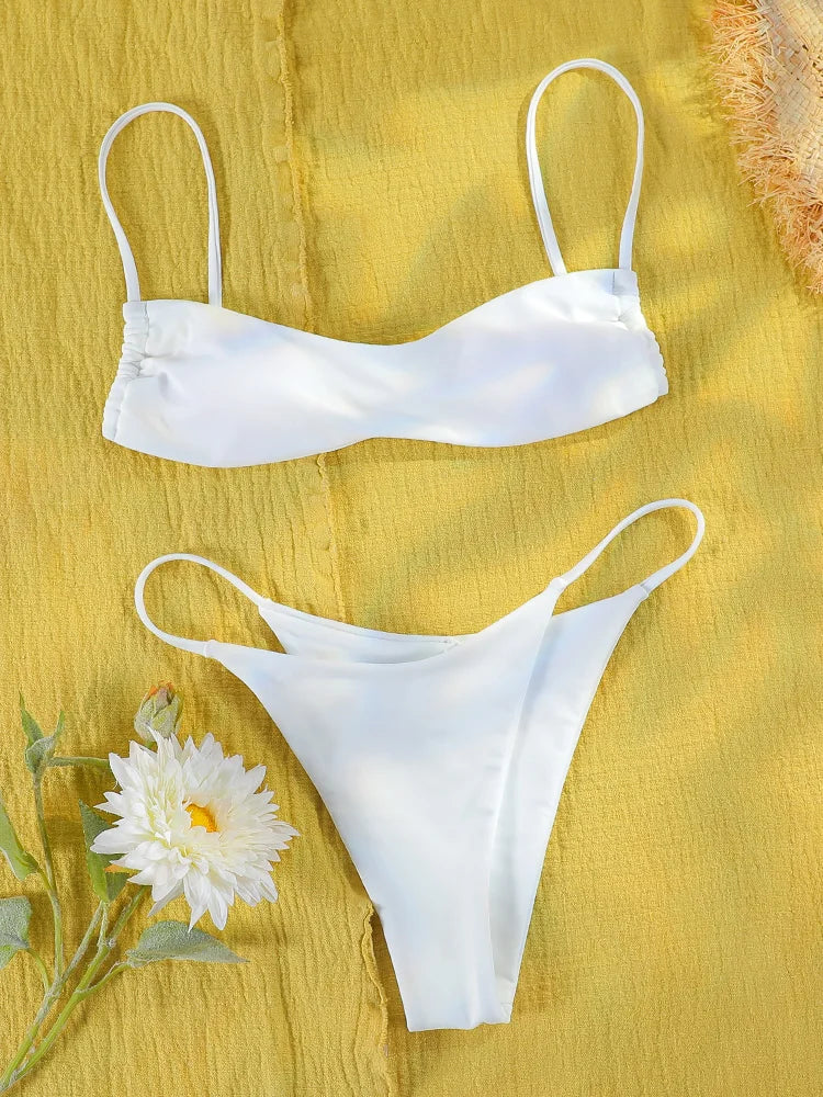 GiGiBikini String Bikinis White Color Swimsuit Women 2024 Swimwear Bandage Bikini Set Micro Thong Brazilian Biquini Beach Wear