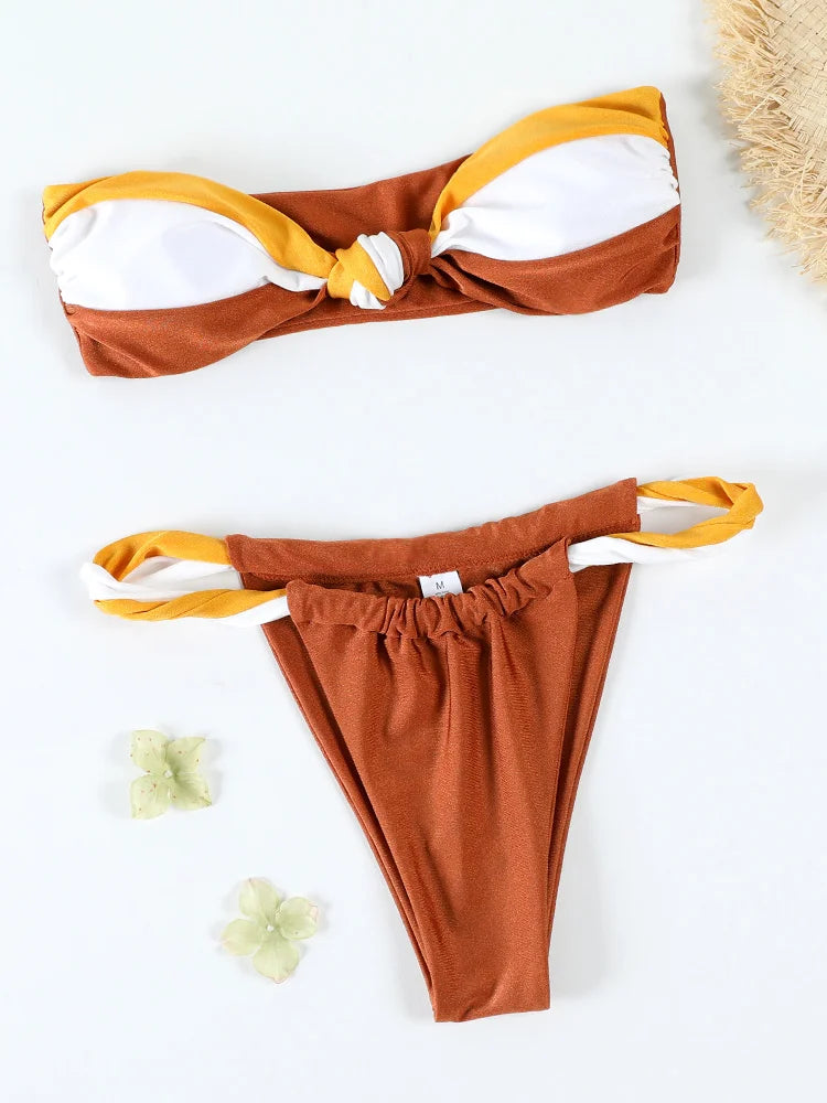 GiGiBikini High Cut Bikinis Bandeau Bathsuits Tie Dye Bikini Set Sexy Swimsuit Women Swimwear Patchwork Bathwear 2025 Swimsuits